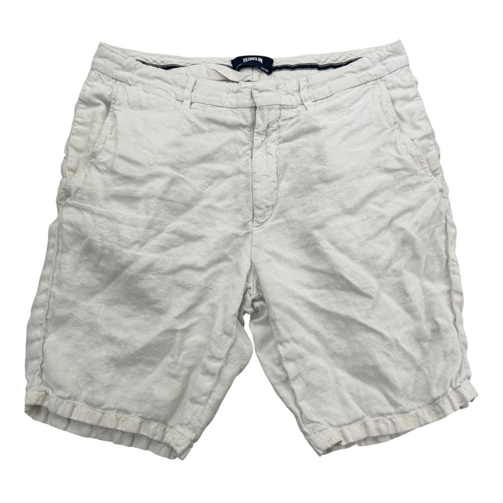 Vilebrequin Shorts Mens 32 White Linen Cotton Bermuda Pockets 11 Inseam Feather - Picture 1 of 11